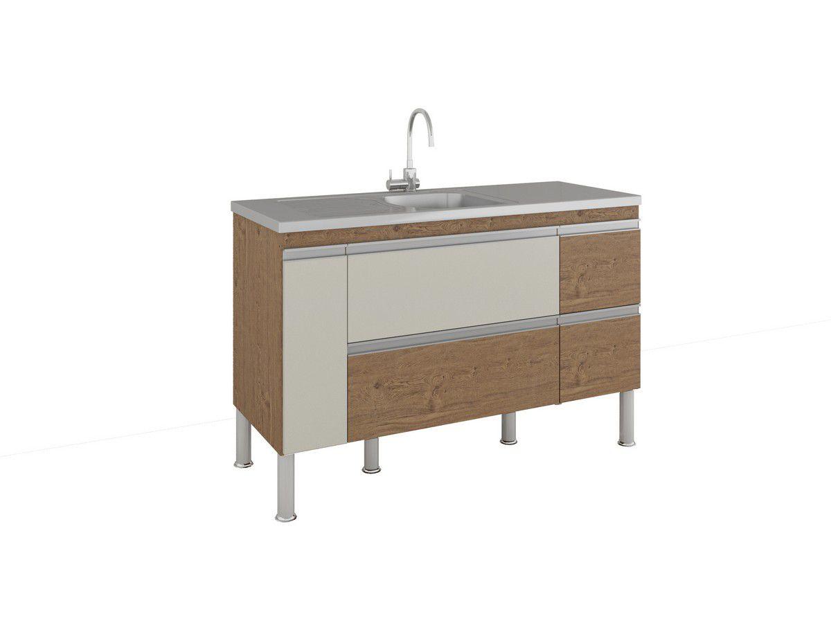 Armário De Cozinha Balcão Prisma PX Perfil 1,34 m MGM Móveis Amendoa Off White 890.34