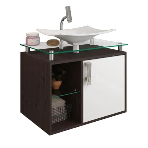 Gabinete Para Banheiro Lagos 60 Cm Sobrepor MGM Móveis Café Branco 9934.30