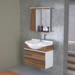 Kit Banheiro Armário Suspenso comLavatório e Espelho 83,5cm Nogal Sevilha Firenze 574229