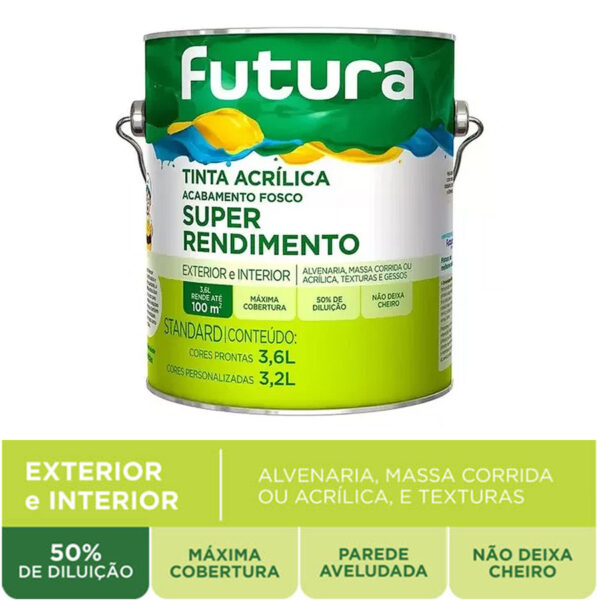 Tinta Futura Standard Galão de 3,6 Litros Vinil Acrílico para Áreas Externas