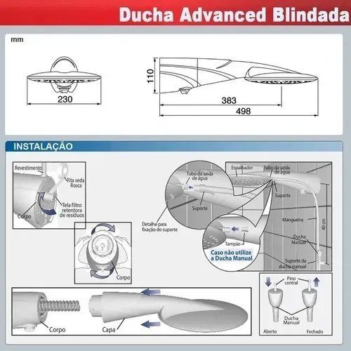 Ducha Advanced Eletrônica Blindada da Lorenzetti 220v 4500w