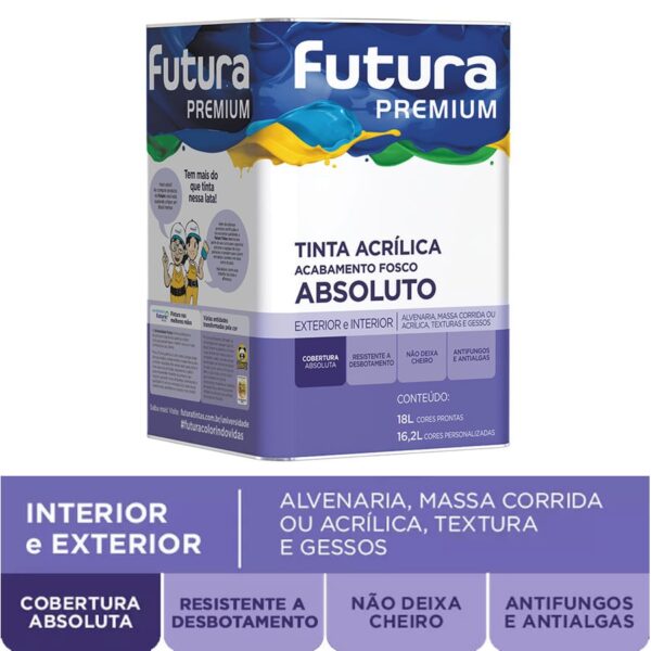 Tinta Futura Absoluto Premium Lata de 18L Acrílico Fosco para Áreas Externas e Internas