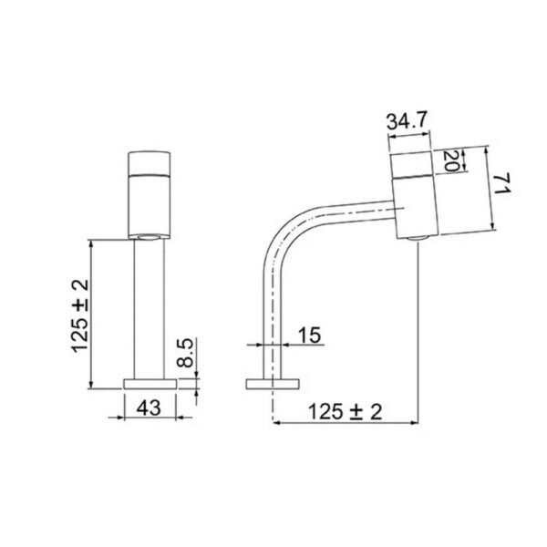 Desenho Tecnico da Torneira para Lavatório de Balcão LorenCode 1194 C55 7048562 Cromada da Lorenzetti