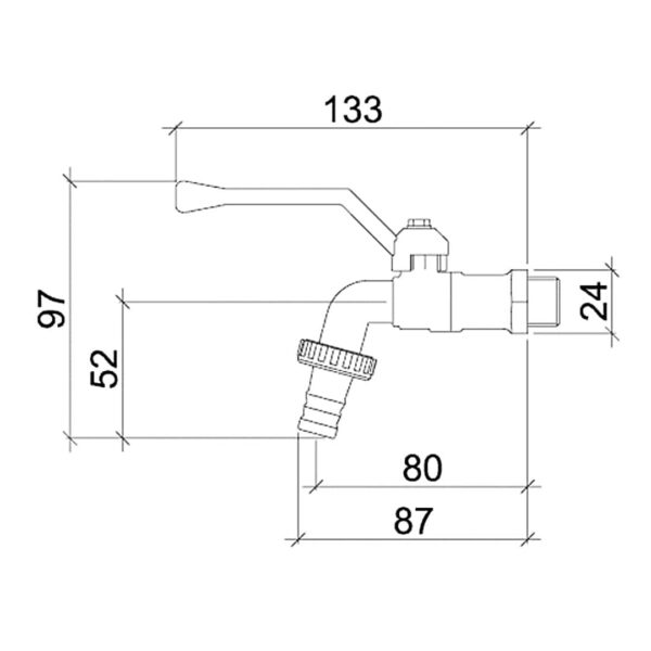 Desenho técnico da Torneira de Esfera para Area de Serviçoe Jardim 1130 C12 7048359 de Alavanca da Lorenzetti