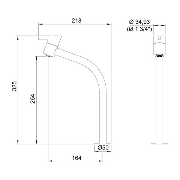 Desenho Técnico da Torneira para Lavatório de Balcão com Bica Alta Swan 1195 C42 7010150 Cromada da Lorenzetti