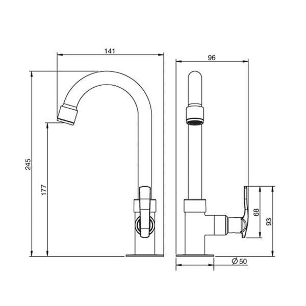 Desenho técnico da Torneira para Cozinha de Balcão Lorenone 1195 C29 7010214 Cromada Lorenzetti