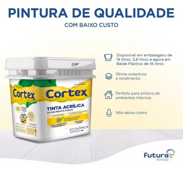 Tinta Futura Cortex Acrílica Fosca Balde de 16 litros Látex Anti Mofo para Áreas Internas