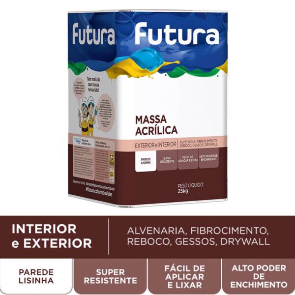 Massa Acrílica da Futura para Nivelar Paredes Lata de 18 Litros
