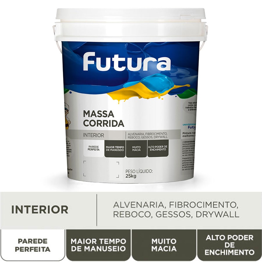 Massa Corrida da Futura para Nivelar Paredes Balde de 25 Kg - Imagem 2