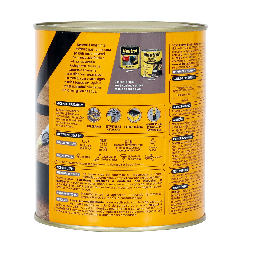 Neutrol Tinta Asfáltica Impermeabilizante Acqua Vedacit 900 ml