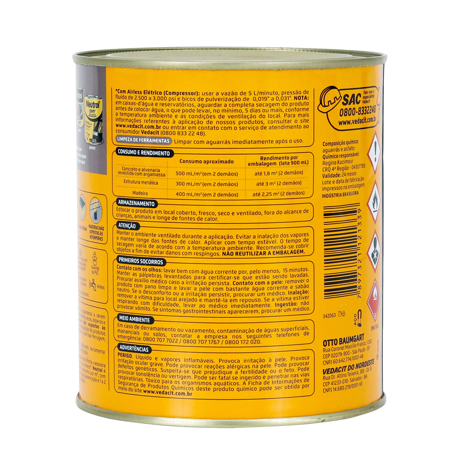 Neutrol Tinta Asfáltica Impermeabilizante Acqua Vedacit 900 ml - Imagem 3