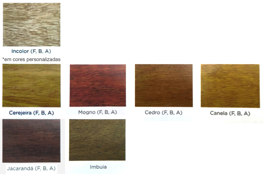 Paleta de cor do Verniz Marítimo da Futura com Filtro Solar Galão de 3.6 Litros