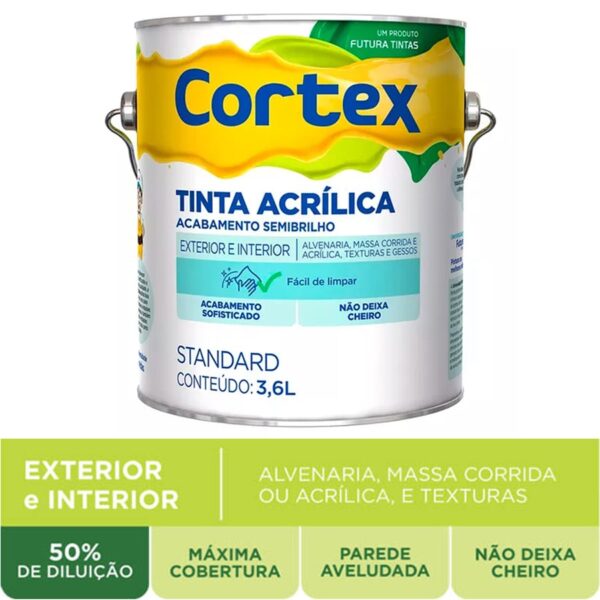 Tinta Acrílica Futura Cortex Semibrilho Standard Gelo Galão de 3.6 litros Látex Interna e Externa