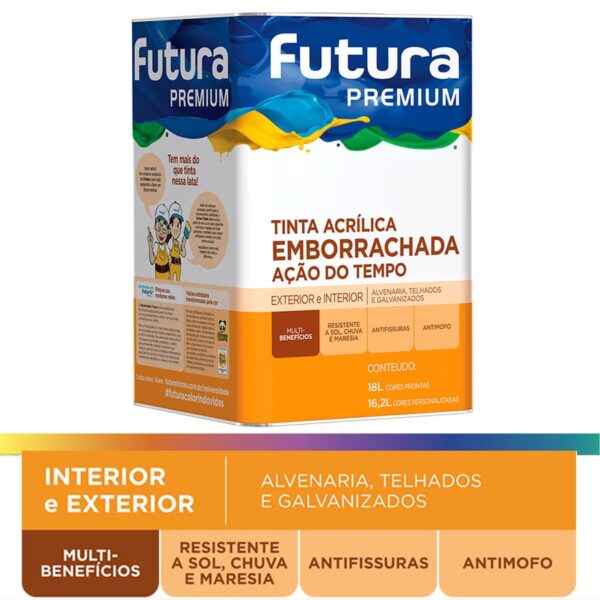 Tinta Acrílica Futura Emborrachada Ação do Tempo Branco Lata de 18 litros para áreas externas