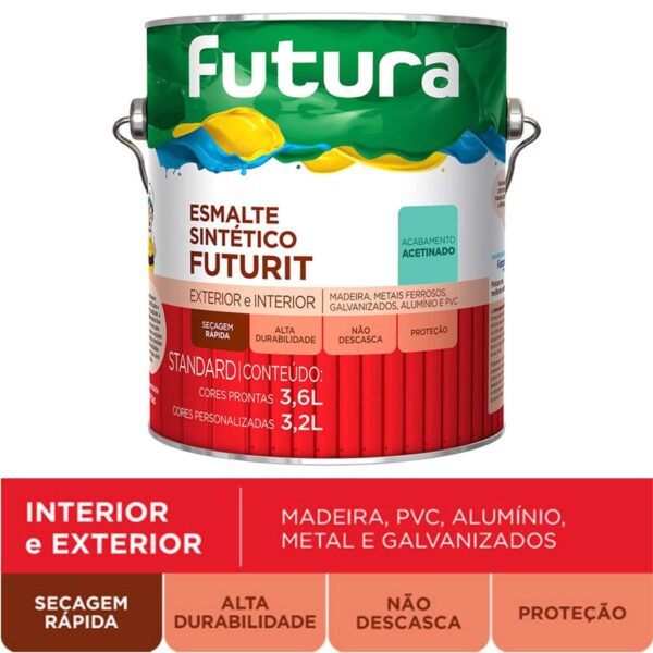 Tinta Futura Esmalte Sintético Futurit Acetinado Galão de 3.6 Litros