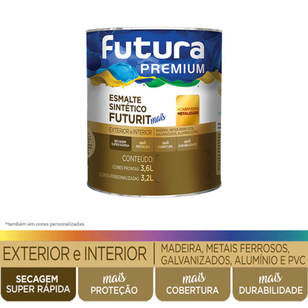 Tinta Futura Esmalte Sintético Futurit Alumínio Metálico Premium Mais Brilhante de 900 ml