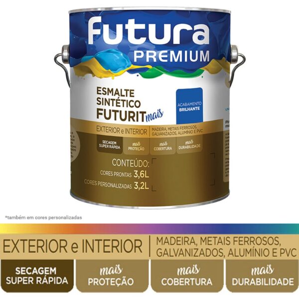 Tinta Futura Esmalte Sintético Futurit Premium Mais Brilhante Galão de 3.6 Litros