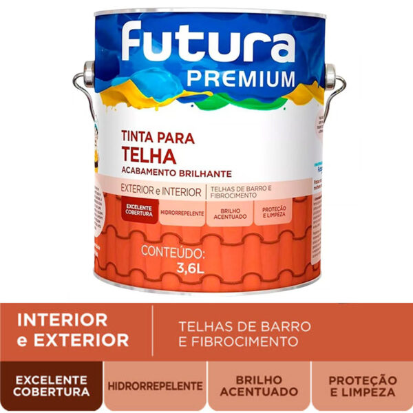 Tinta Futura para Telha Cor Cerâmica e Acabamento Brilhante Galão de 3.6 litros