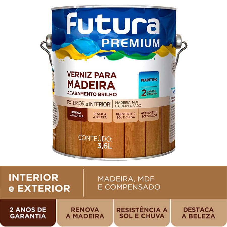 Verniz Marítimo Incolor Brilhante da Futura com Filtro Solar Galão de 3.6 Litros - Imagem 2