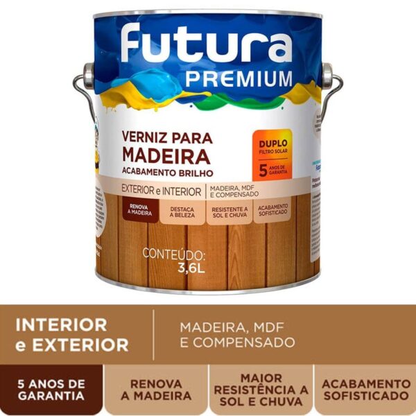 Verniz Protetor de Madeira Duplo da Futura com Filtro Solar Galão de 3.6 Litros