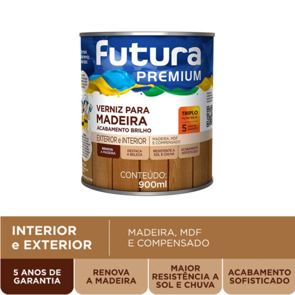 Verniz Protetor de Madeira Triplo da Futura com Filtro Solar 900 ml