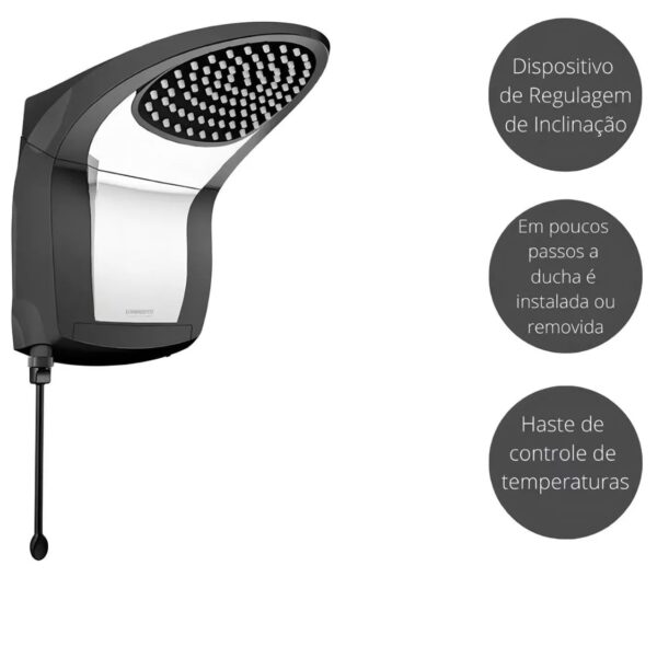 Chuveiro Ducha Acqua Jet Ultra Preta e Cromado da Lorenzetti 220V 7800W