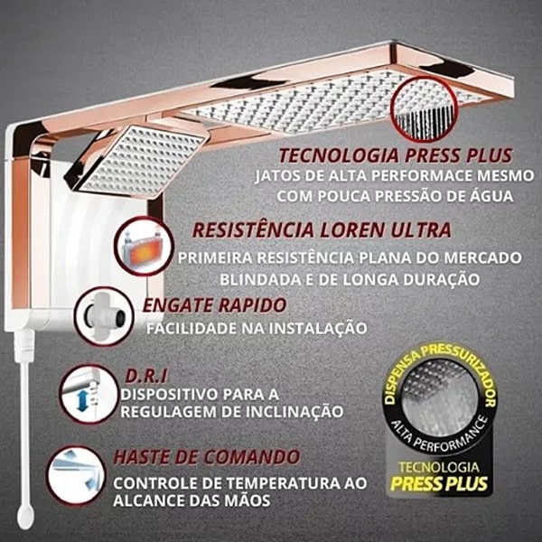 Chuveiro Lorenzeti Acqua Duo Ultra Rose Gold e Branco 220V 7800W 7510124