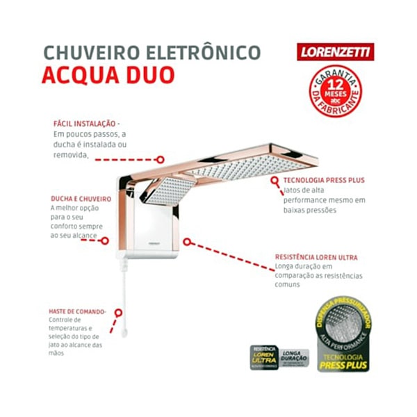Chuveiro Lorenzeti Acqua Duo Ultra Rose Gold e Branco 220V 7800W 7510124