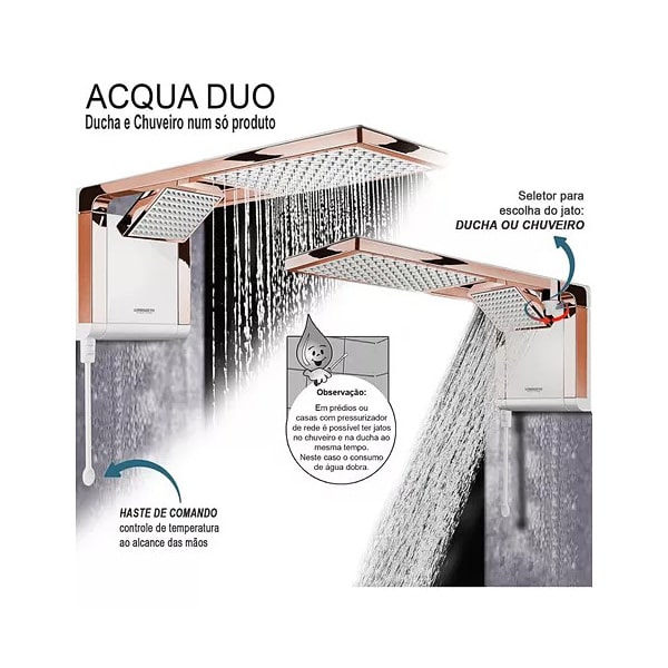Chuveiro Lorenzeti Acqua Duo Ultra Rose Gold e Branco 220V 7800W 7510124